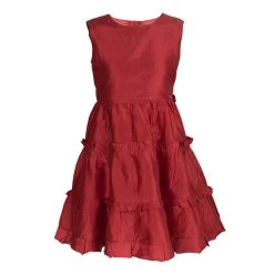 Oscar De La Renta Red Tafetta Tiered Ruffle Detail Dress 8 Yrs For Kids