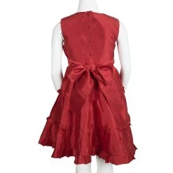 Oscar De La Renta Red Tafetta Tiered Ruffle Detail Dress 8 Yrs For Kids -Oscar de la Renta Sales Shop luxury kids oscar de la rentaslug used girls clothing p101420 003