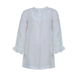 Oscar De La Renta White Linen Long Sleeve Dress 5 Yrs For Kids