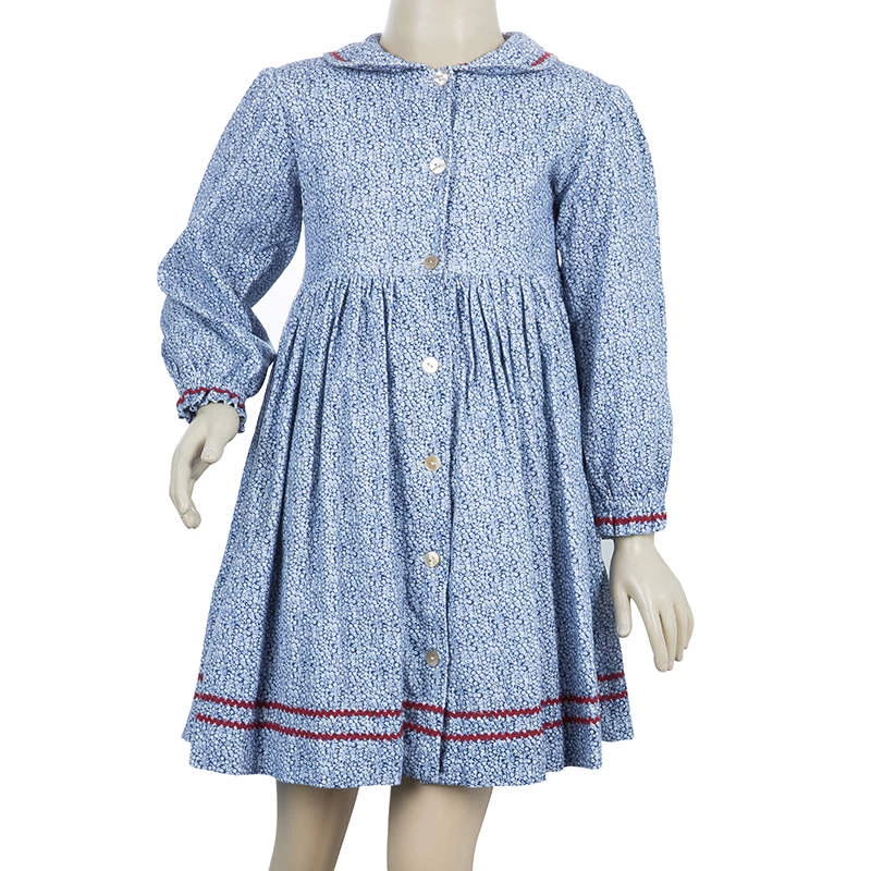 Oscar De La Renta Blue Floral Print Corduroy Long Sleeve Dress 5 Yrs For Kids 3 Oscar De La Renta Blue Floral Print Corduroy Long Sleeve Dress 5 Yrs For Kids - Image 2