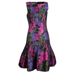 Oscar De La Renta Floral Printed Paneled Sleeveless Flared Dress S For Women