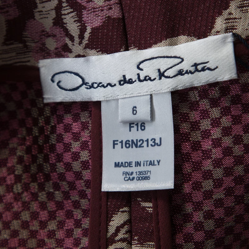 Oscar De La Renta Burgundy Floral Jacquard Skirt Suit M For Women 8 Oscar De La Renta Burgundy Floral Jacquard Skirt Suit M For Women - Image 6