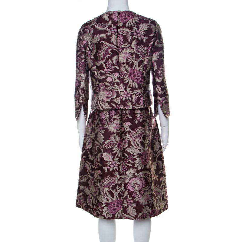 Oscar De La Renta Burgundy Floral Jacquard Skirt Suit M For Women 5 Oscar De La Renta Burgundy Floral Jacquard Skirt Suit M For Women - Image 3