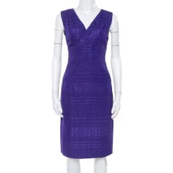Oscar De La Renta Purple Textured Sheath Dress M For Women