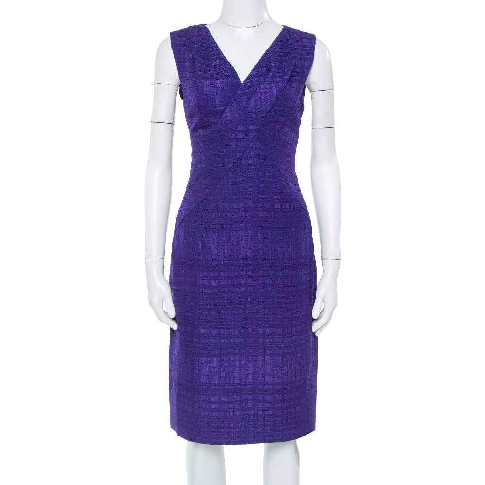 Oscar De La Renta Purple Textured Sheath Dress M For Women 3 Oscar De La Renta Purple Textured Sheath Dress M For Women