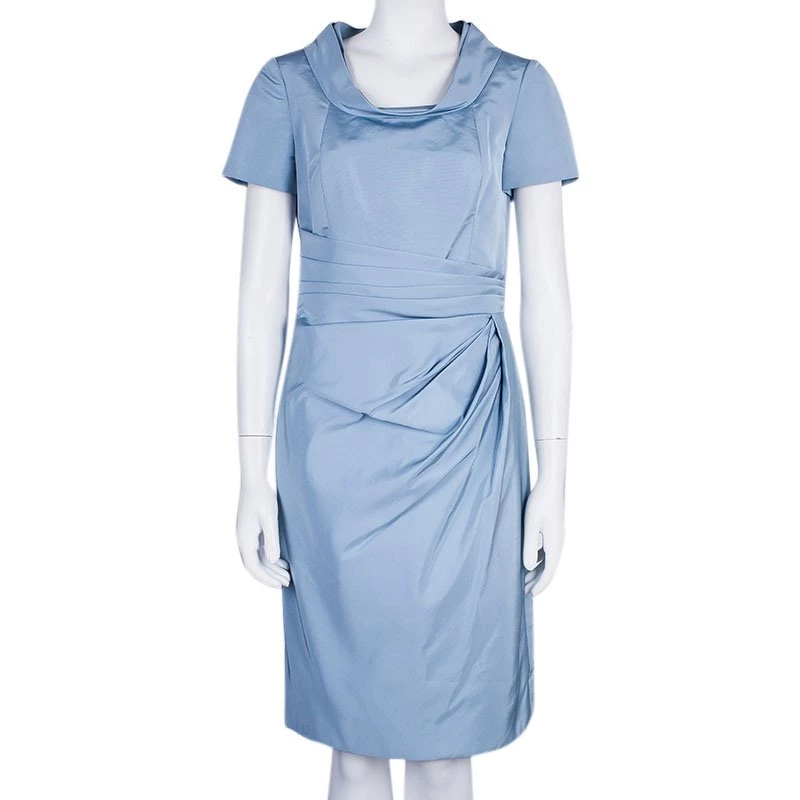 Oscar De La Renta Blue Short Sleeve Dress M For Women 4 Oscar De La Renta Blue Short Sleeve Dress M For Women - Image 2
