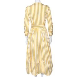 Oscar De La Renta Yellow Striped Cotton Pleated Belted Maxi Dress XS For Women -Oscar de la Renta Sales Shop luxury women oscar de la rentaslug new clothes p521189 001