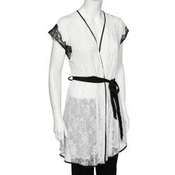 Oscar De La Renta Monochrome Lace Nightwear Wrap Dress M For Women -Oscar de la Renta Sales Shop luxury women oscar de la rentaslug new clothes p542370 004