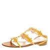 Oscar De La Renta Yellow Floral Jenisa Ankle Strap Flat Sandals Size 37 For Women