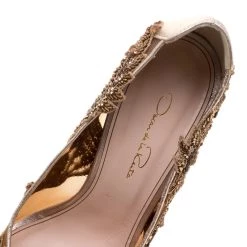 Oscar De La Renta Metallic Bronze Leather And Mesh Alyssa Embellished Pointed Toe Pumps Size 40 For Women -Oscar de la Renta Sales Shop luxury women oscar de la rentaslug new shoes p139453 007