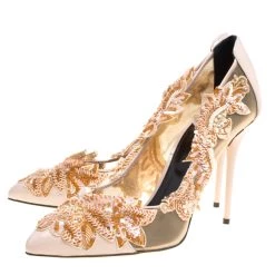 Oscar De La Renta Beige Patent Leather And Mesh Alyssa Embellished Pointed Toe Pumps Size 39.5 For Women -Oscar de la Renta Sales Shop luxury women oscar de la rentaslug new shoes p152342 0004