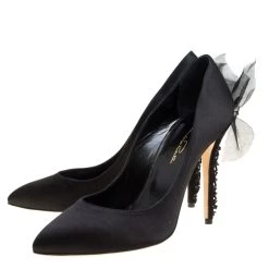Oscar De La Renta Black Satin Kincy Embellished Heel Pumps Size 38 For Women -Oscar de la Renta Sales Shop luxury women oscar de la rentaslug new shoes p152348 0004