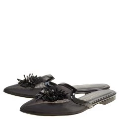Oscar De La Renta Black Mesh Embellished Flat Slides Size 37 For Women -Oscar de la Renta Sales Shop luxury women oscar de la rentaslug new shoes p152419 0004
