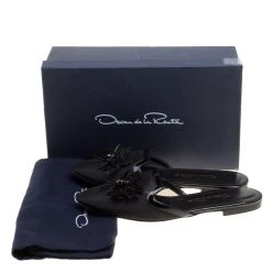 Oscar De La Renta Black Mesh Embellished Flat Slides Size 37 For Women -Oscar de la Renta Sales Shop luxury women oscar de la rentaslug new shoes p152419 0008