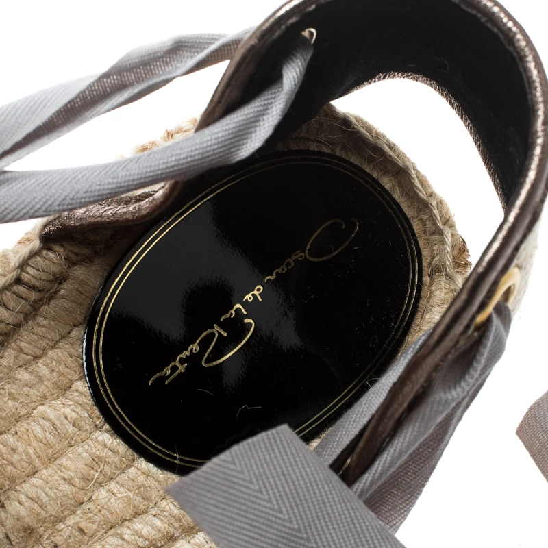 Oscar De La Renta Metallic Anthracite Laser Cut Leather Adriana Espadrille Flat Sandals Size 39 For Women 9 Oscar De La Renta Metallic Anthracite Laser Cut Leather Adriana Espadrille Flat Sandals Size 39 For Women - Image 7