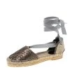Oscar De La Renta Metallic Anthracite Laser Cut Leather Adriana Espadrille Flat Sandals Size 39 For Women -Oscar de la Renta Sales Shop luxury women oscar de la rentaslug new shoes p165598 007
