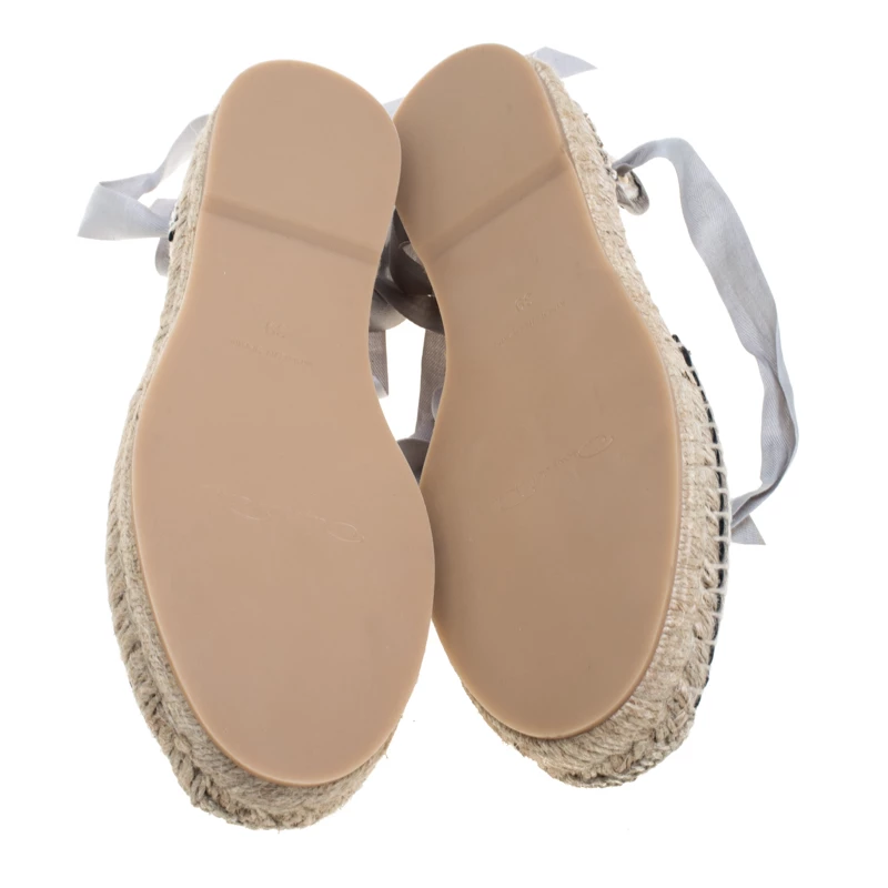 Oscar De La Renta Metallic Anthracite Laser Cut Leather Adriana Espadrille Flat Sandals Size 39 For Women 8 Oscar De La Renta Metallic Anthracite Laser Cut Leather Adriana Espadrille Flat Sandals Size 39 For Women - Image 6