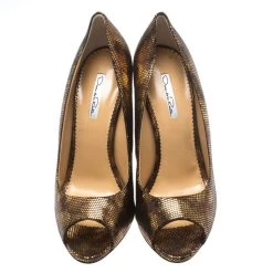 Oscar De La Renta Metallic Bronze Leather Romana Cork Wedge Peep Toe Pumps Size 40 For Women -Oscar de la Renta Sales Shop luxury women oscar de la rentaslug new shoes p186092 003
