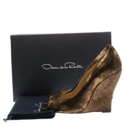 Oscar De La Renta Metallic Bronze Leather Romana Cork Wedge Peep Toe Pumps Size 40 For Women -Oscar de la Renta Sales Shop luxury women oscar de la rentaslug new shoes p186092 008