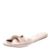Oscar De La Renta Pink Satin Mia Crystal Embellished Flat Slides Size 38 For Women