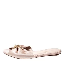 Oscar De La Renta Pink Satin Mia Crystal Embellished Flat Slides Size 38 For Women -Oscar de la Renta Sales Shop luxury women oscar de la rentaslug new shoes p207834 004