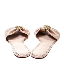 Oscar De La Renta Pink Satin Mia Crystal Embellished Flat Slides Size 38 For Women -Oscar de la Renta Sales Shop luxury women oscar de la rentaslug new shoes p207834 005