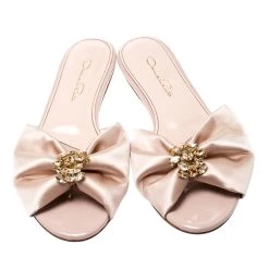 Oscar De La Renta Pink Satin Mia Crystal Embellished Flat Slides Size 38 For Women -Oscar de la Renta Sales Shop luxury women oscar de la rentaslug new shoes p207834 006