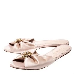 Oscar De La Renta Pink Satin Mia Crystal Embellished Flat Slides Size 38 For Women -Oscar de la Renta Sales Shop luxury women oscar de la rentaslug new shoes p207834 007