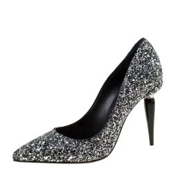 Oscar De La Renta Silver Glitter Mariacarla Pointed Toe Pumps Size 38.5 For Women