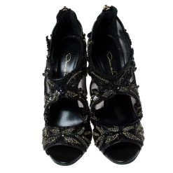 Oscar De La Renta Black Mesh And Leather Ambria Embellished Cut Out Sandals Size 36.5 For Women -Oscar de la Renta Sales Shop luxury women oscar de la rentaslug new shoes p235445 003