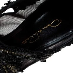 Oscar De La Renta Black Mesh And Leather Ambria Embellished Cut Out Sandals Size 36.5 For Women -Oscar de la Renta Sales Shop luxury women oscar de la rentaslug new shoes p235445 004
