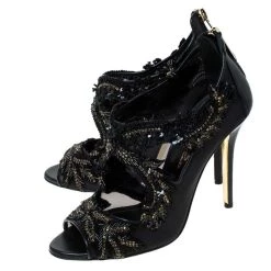 Oscar De La Renta Black Mesh And Leather Ambria Embellished Cut Out Sandals Size 36.5 For Women -Oscar de la Renta Sales Shop luxury women oscar de la rentaslug new shoes p235445 008