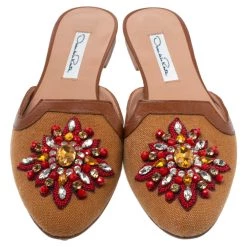 Oscar De La Renta Brown Embellished Canvas And Leather Flat Spanish Mules Size 37 For Women 12 Oscar De La Renta Brown Embellished Canvas And Leather Flat Spanish Mules Size 37 For Women -Oscar de la Renta Sales Shop luxury women oscar de la rentaslug new shoes p339442 003