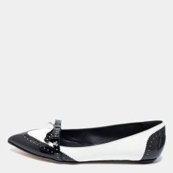 Oscar De La Renta Black/White Brogue Patent And Leather Hennit Ballet Flats Size 39 For Women