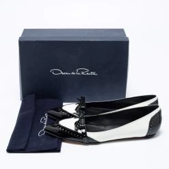 Oscar De La Renta Black/White Brogue Patent And Leather Hennit Ballet Flats Size 39 For Women -Oscar de la Renta Sales Shop luxury women oscar de la rentaslug new shoes p656828 002