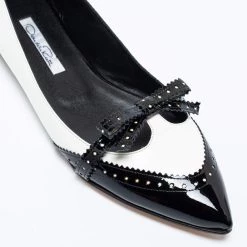 Oscar De La Renta Black/White Brogue Patent And Leather Hennit Ballet Flats Size 39 For Women -Oscar de la Renta Sales Shop luxury women oscar de la rentaslug new shoes p656828 006