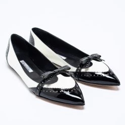 Oscar De La Renta Black/White Brogue Patent And Leather Hennit Ballet Flats Size 39 For Women -Oscar de la Renta Sales Shop luxury women oscar de la rentaslug new shoes p656828 007