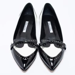 Oscar De La Renta Black/White Brogue Patent And Leather Hennit Ballet Flats Size 39 For Women -Oscar de la Renta Sales Shop luxury women oscar de la rentaslug new shoes p656828 009