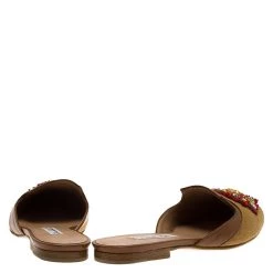 Oscar De La Renta Brown Embellished Canvas And Leather Flat Spanish Mules Size 36 For Women -Oscar de la Renta Sales Shop luxury women oscar de la rentaslug new shoes p83538 005