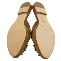 Oscar De La Renta Brown Embellished Canvas And Leather Flat Spanish Mules Size 36 For Women -Oscar de la Renta Sales Shop luxury women oscar de la rentaslug new shoes p83538 006