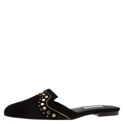 Oscar De La Renta Black Studded Suede Calista Flat Mules Size 38 For Women