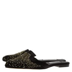 Oscar De La Renta Black Embellished Satin Calista Flat Mules Size 36.5 For Women -Oscar de la Renta Sales Shop luxury women oscar de la rentaslug new shoes p84049 004