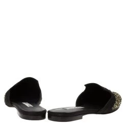 Oscar De La Renta Black Embellished Satin Calista Flat Mules Size 36.5 For Women -Oscar de la Renta Sales Shop luxury women oscar de la rentaslug new shoes p84049 005