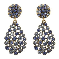 Oscar De La Renta Blue Crystal Tear Drop Clip Earrings For Women