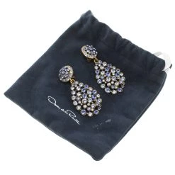 Oscar De La Renta Blue Crystal Tear Drop Clip Earrings For Women -Oscar de la Renta Sales Shop luxury women oscar de la rentaslug used accessories p102557 006