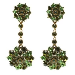 Oscar De La Renta Green Crystal Clip On Long Earrings For Women
