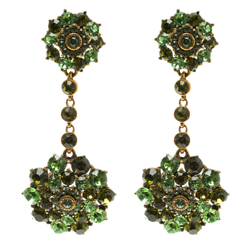 Oscar De La Renta Green Crystal Clip On Long Earrings For Women 3 Oscar De La Renta Green Crystal Clip On Long Earrings For Women