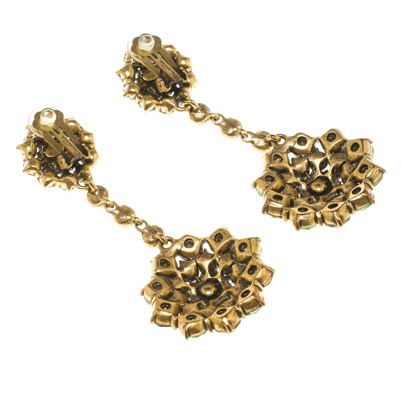 Oscar De La Renta Green Crystal Clip On Long Earrings For Women 5 Oscar De La Renta Green Crystal Clip On Long Earrings For Women - Image 3