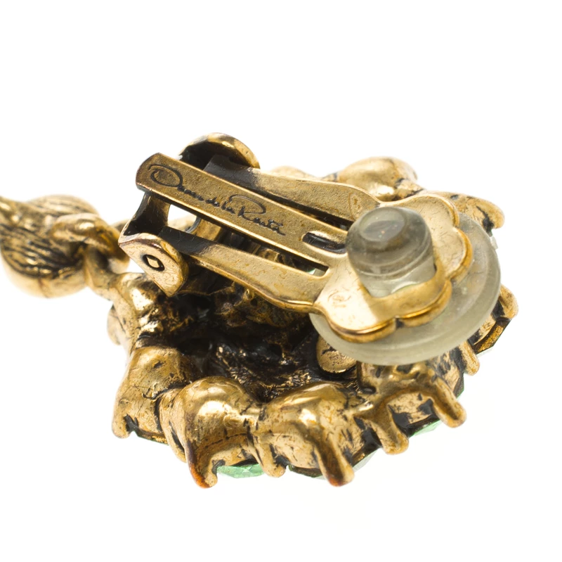 Oscar De La Renta Green Crystal Clip On Long Earrings For Women 6 Oscar De La Renta Green Crystal Clip On Long Earrings For Women - Image 4