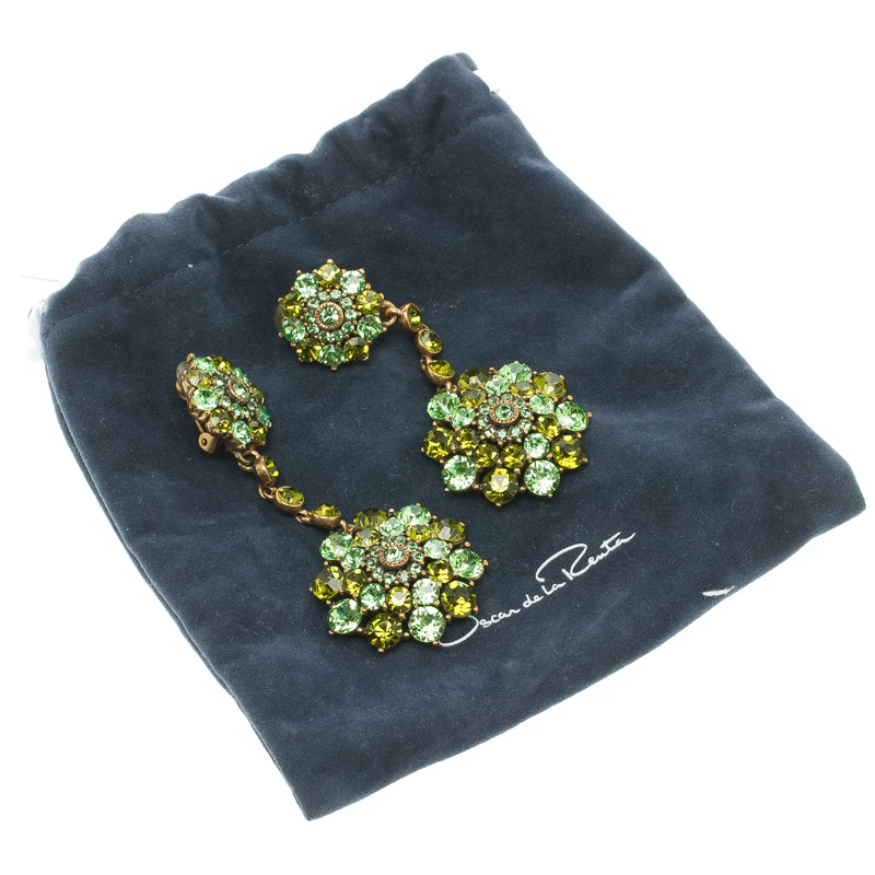 Oscar De La Renta Green Crystal Clip On Long Earrings For Women 7 Oscar De La Renta Green Crystal Clip On Long Earrings For Women - Image 5